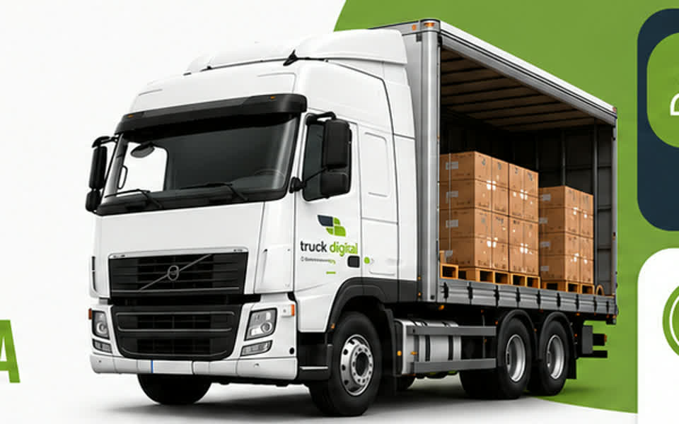 Caminhão Truck Digital com baú aberto e carga paletizada